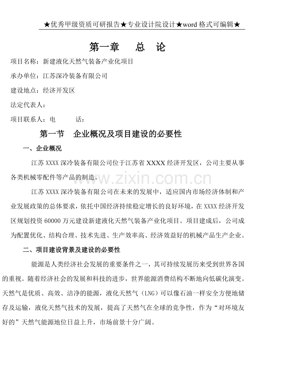 新建液化天然气装备产业化项目可行性策划报告.doc_第1页