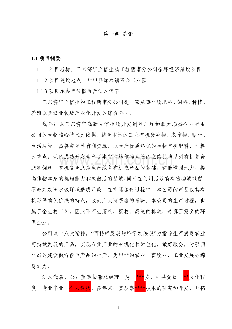 生物工程公司循环经济项目立项建设可研报告.doc_第1页
