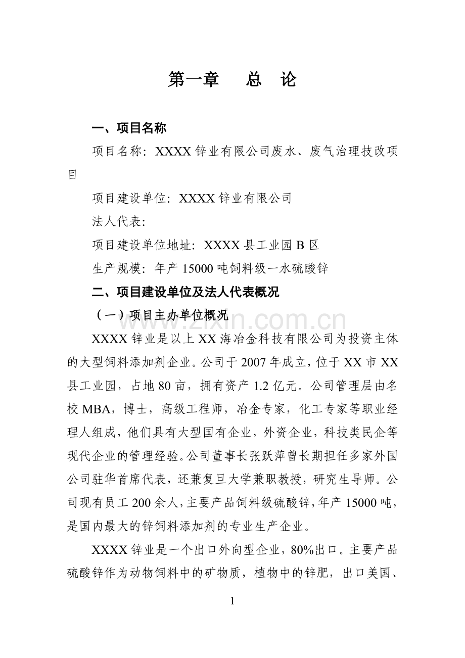 锌业有限公司废水、废气治理技改可研报告.doc_第1页
