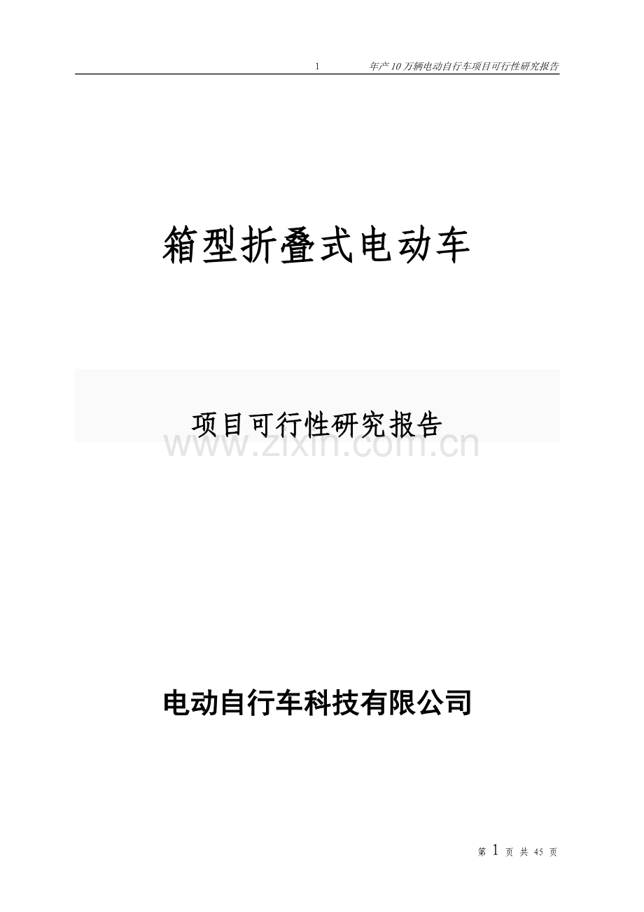电动自行车项目预可行性研究报告.doc_第1页