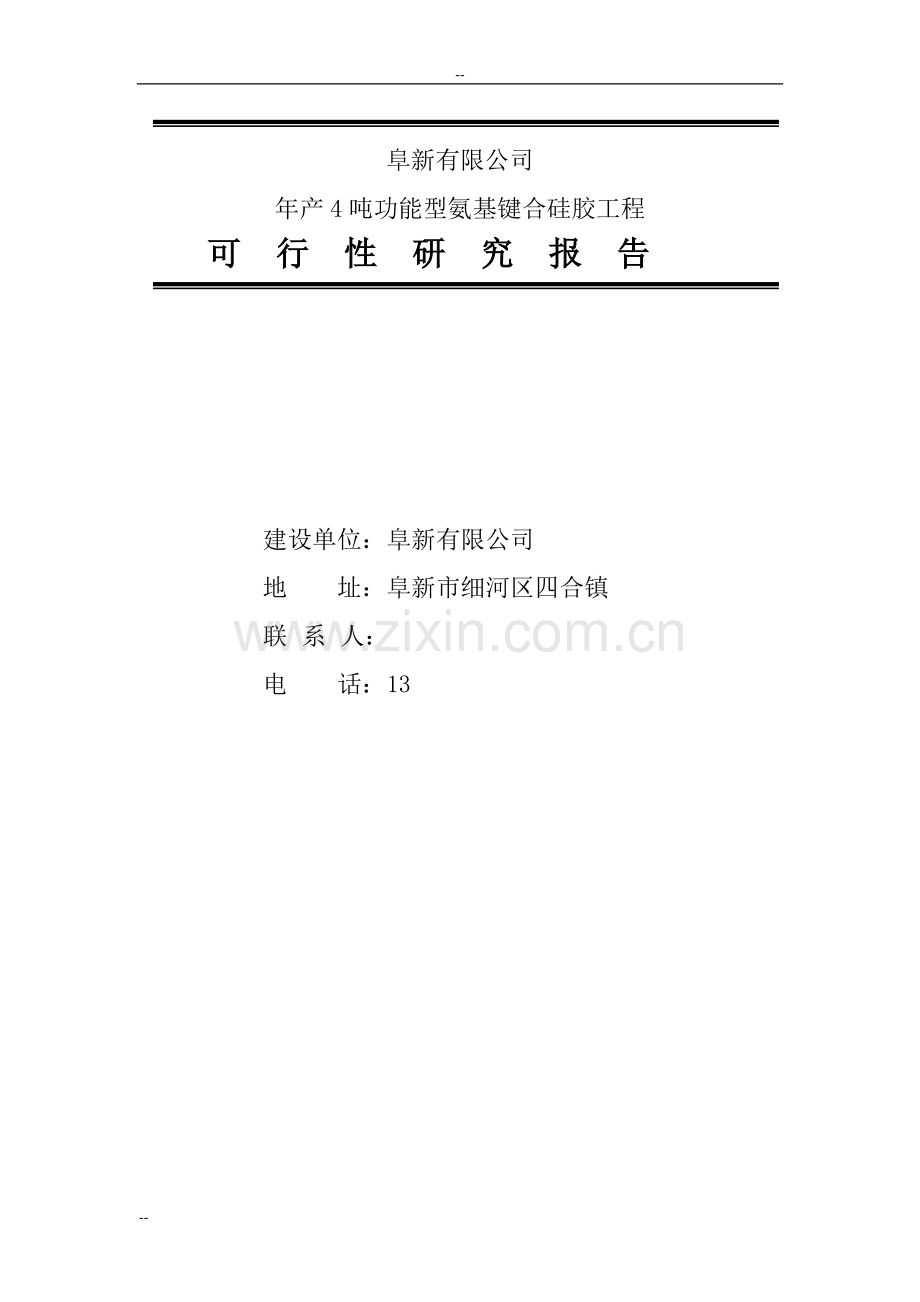 年产4吨功能型氨基键合硅胶工程可行性研究报告.doc_第1页