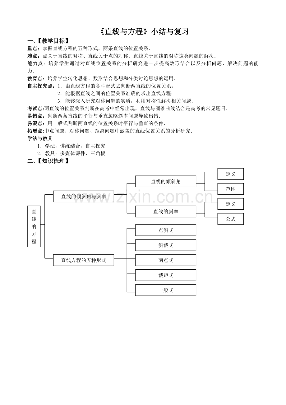 必修2第三章直线与方程小结与复习教案.doc_第1页