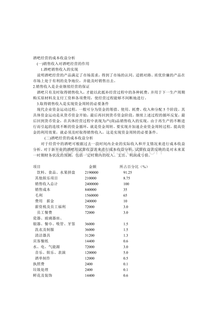 酒吧经营的成本收益分析.doc_第1页