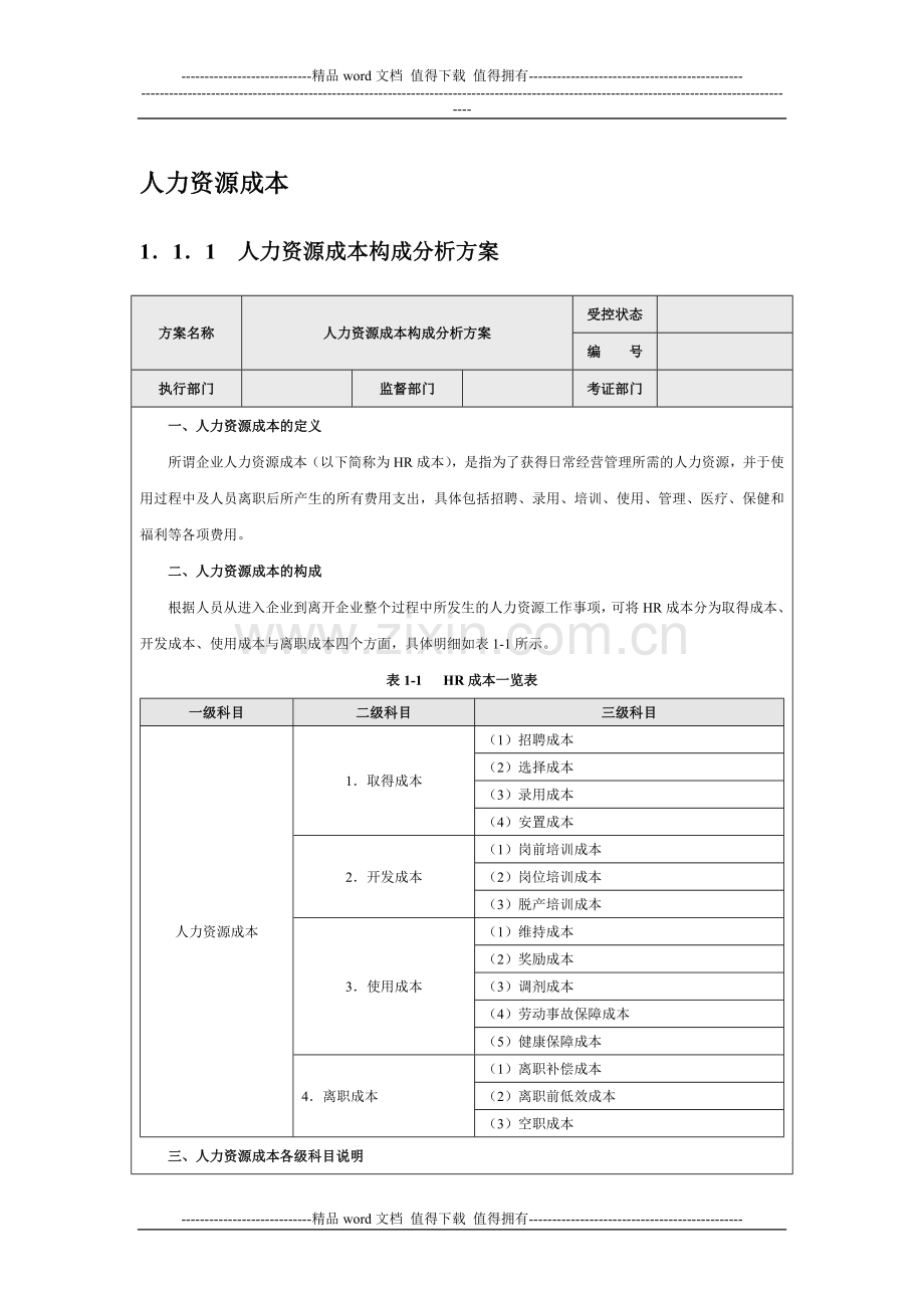 企业内部控制-人力资源成本构成分析方案.doc_第1页