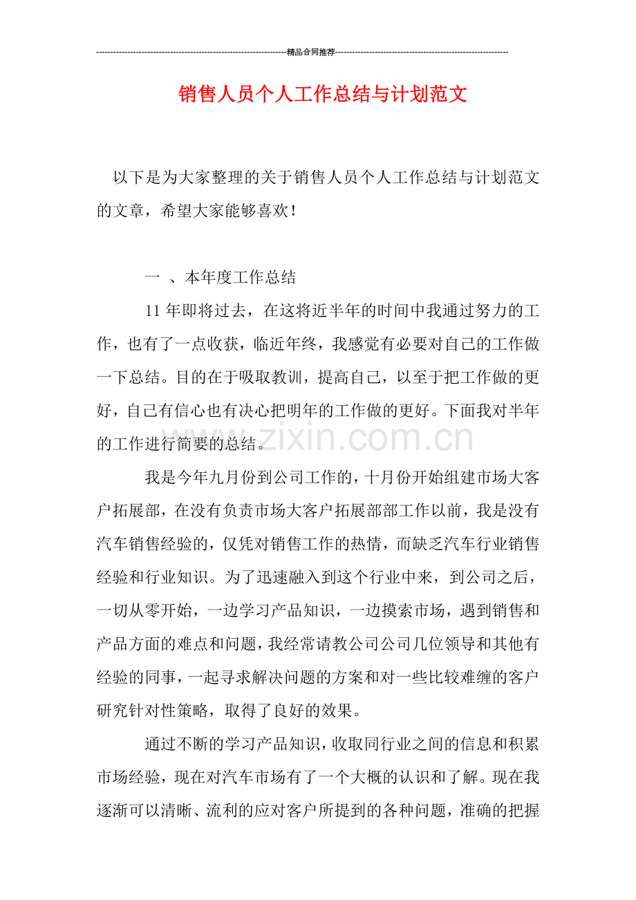 销售人员个人工作总结与计划范文.doc_第1页