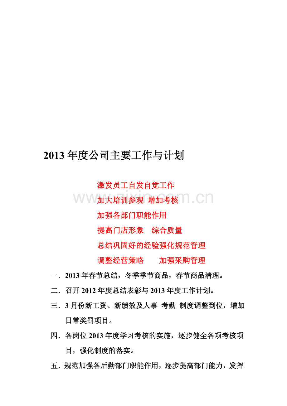 2013年度公司主要工作与计划.doc_第1页