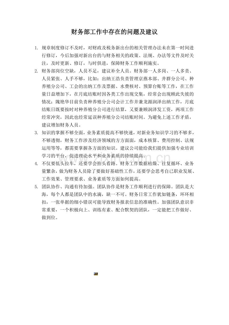 财务部工作中的问题及建议.doc_第1页