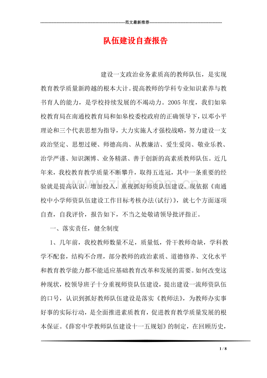 队伍建设自查报告.doc_第1页