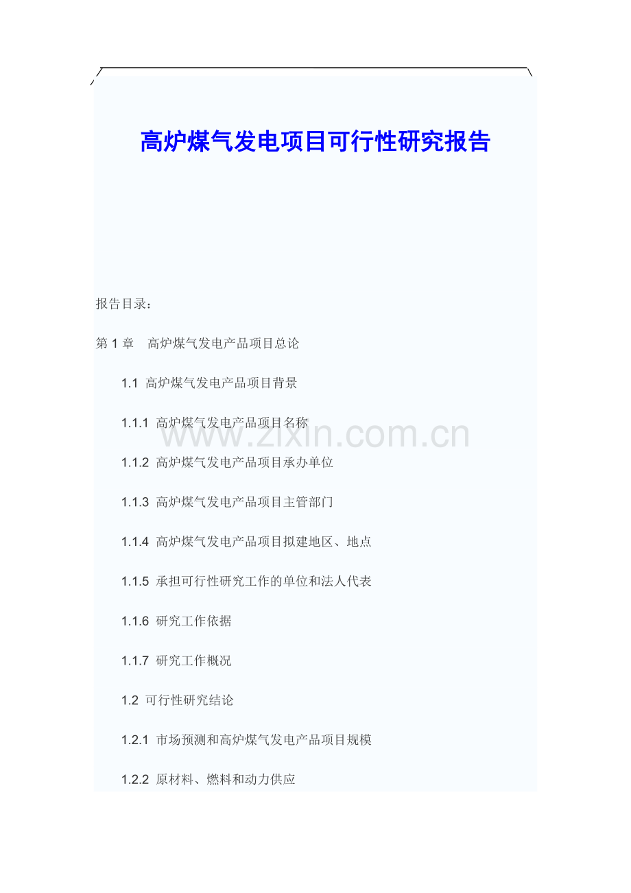 高炉煤气发电项目可行性研究报告.doc_第1页