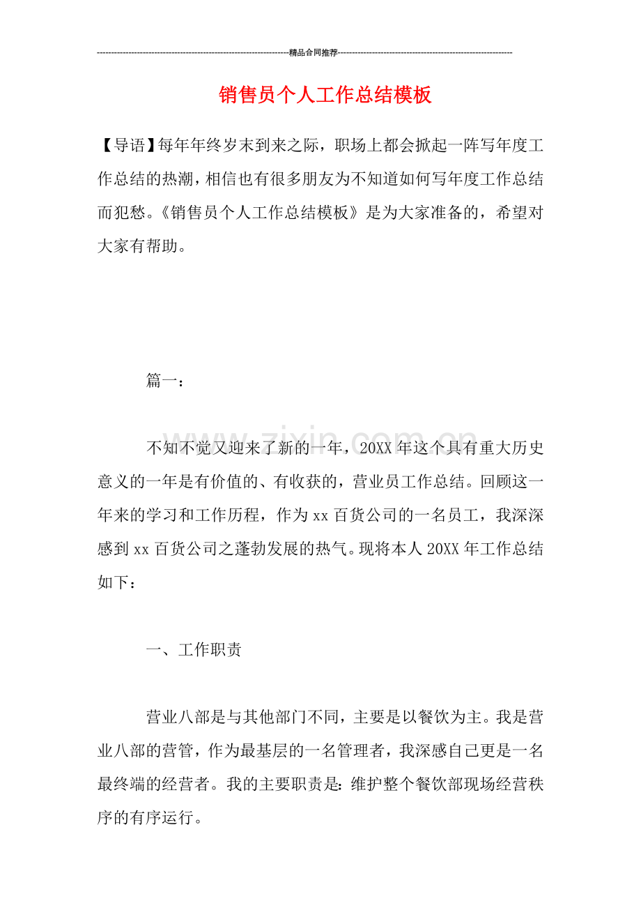 销售员个人工作总结模板.doc_第1页