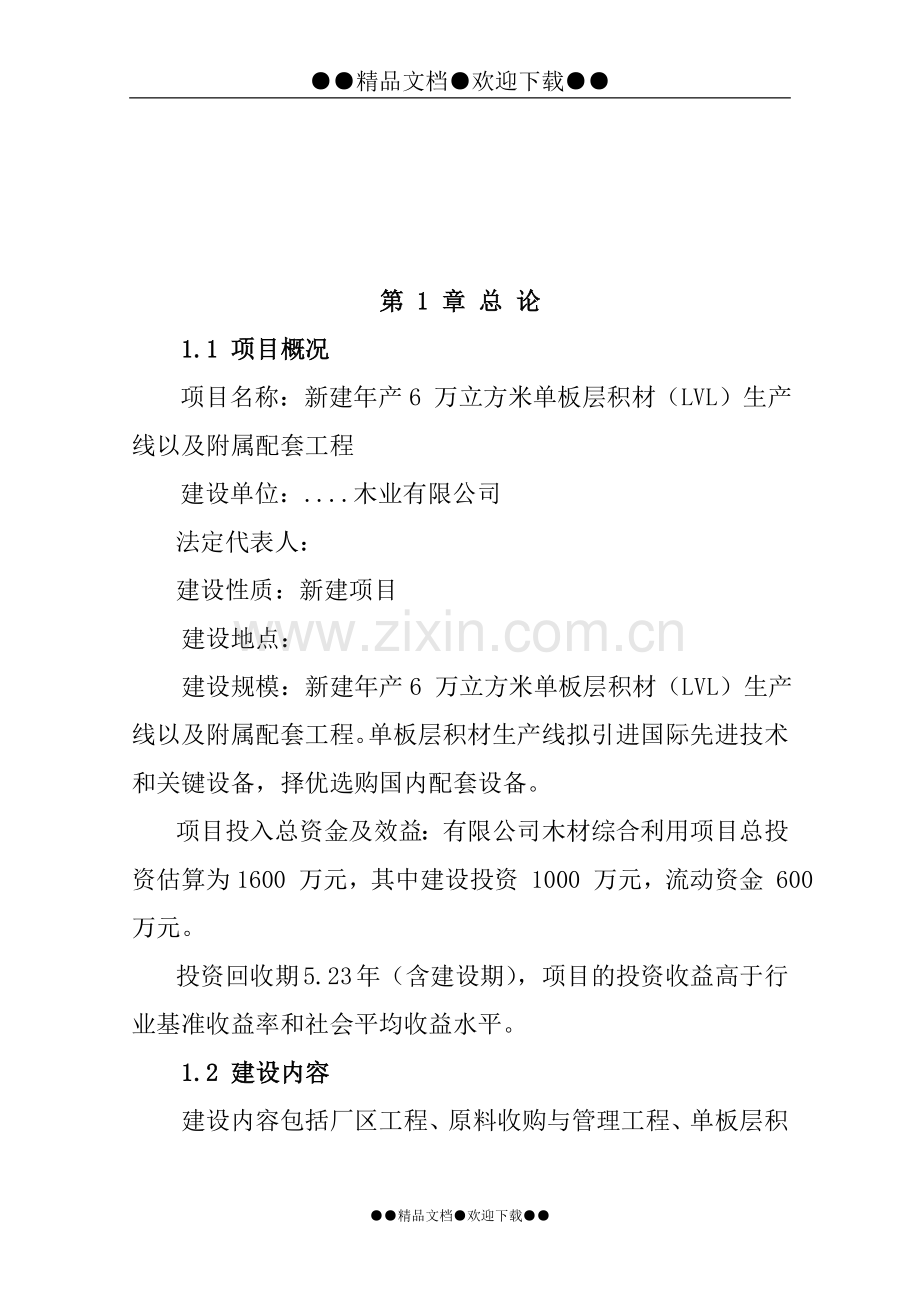 新建-单板层积材(lvl)生产线以及附属配套工程项目可行性研究报告.doc_第1页