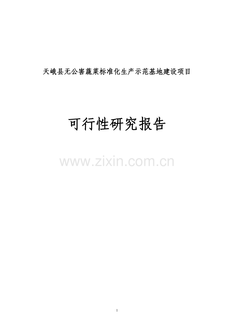 天峨县无公害蔬菜标准化生产示范基地项目可行性研究报告.doc_第1页