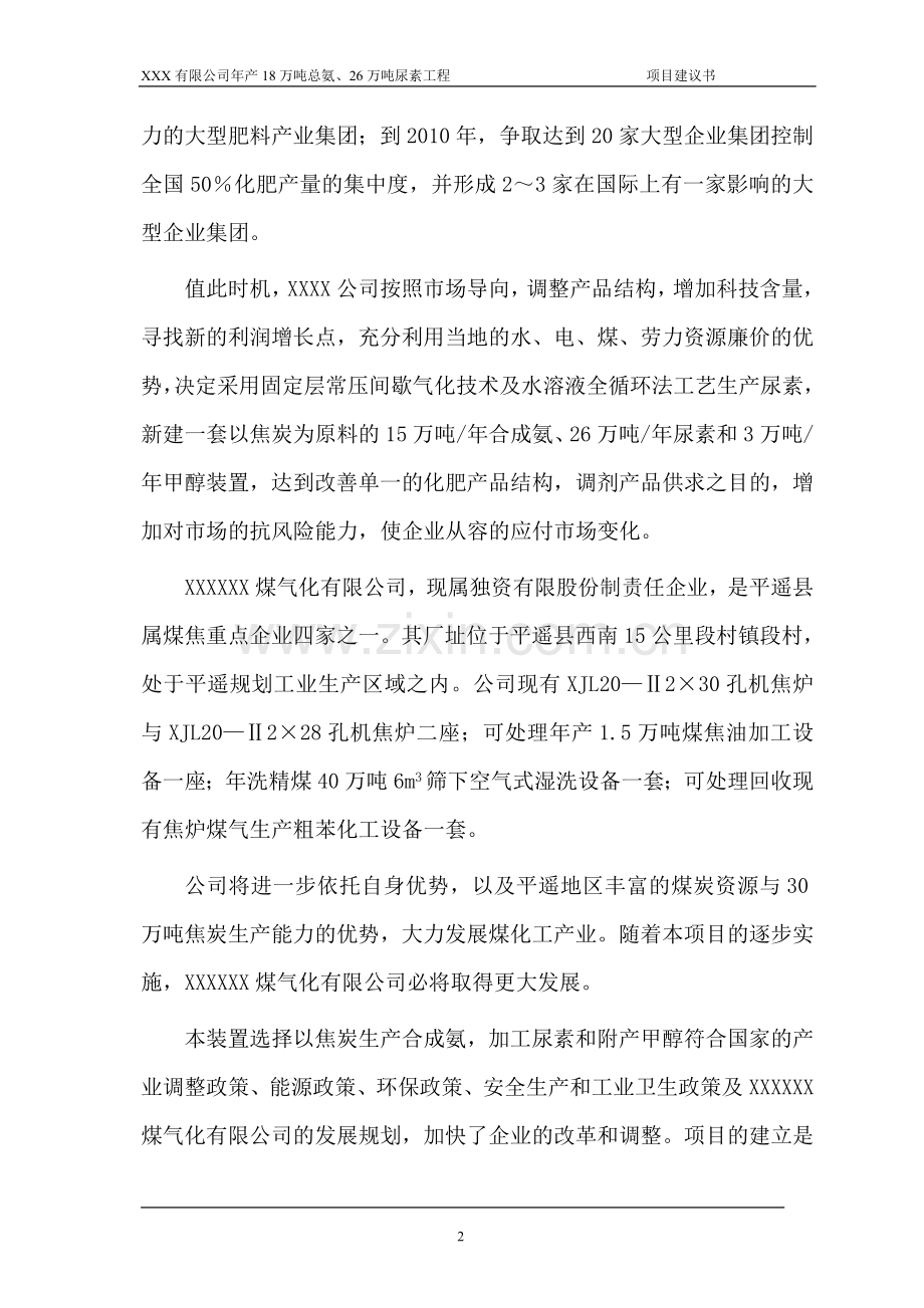 18万吨合成氨项目建设投资可行性分析报告.doc_第2页