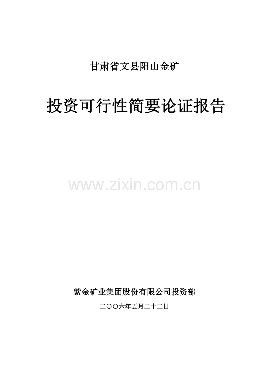 甘肃文县阳山金矿建设投资可行性简要论证报告.doc_第1页