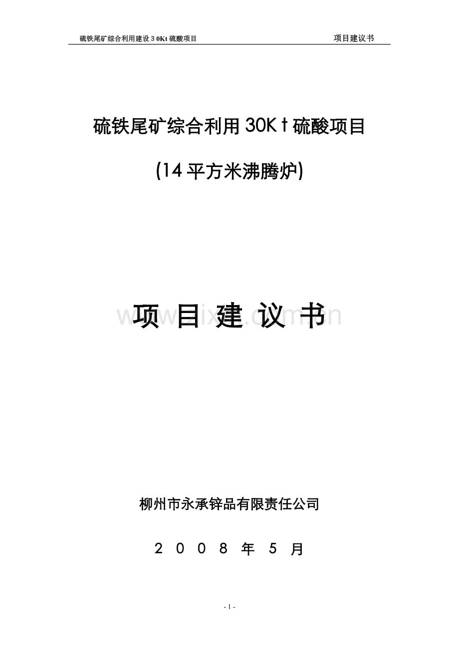 硫铁尾矿综合30kt硫酸项目可行性研究报告.doc_第1页