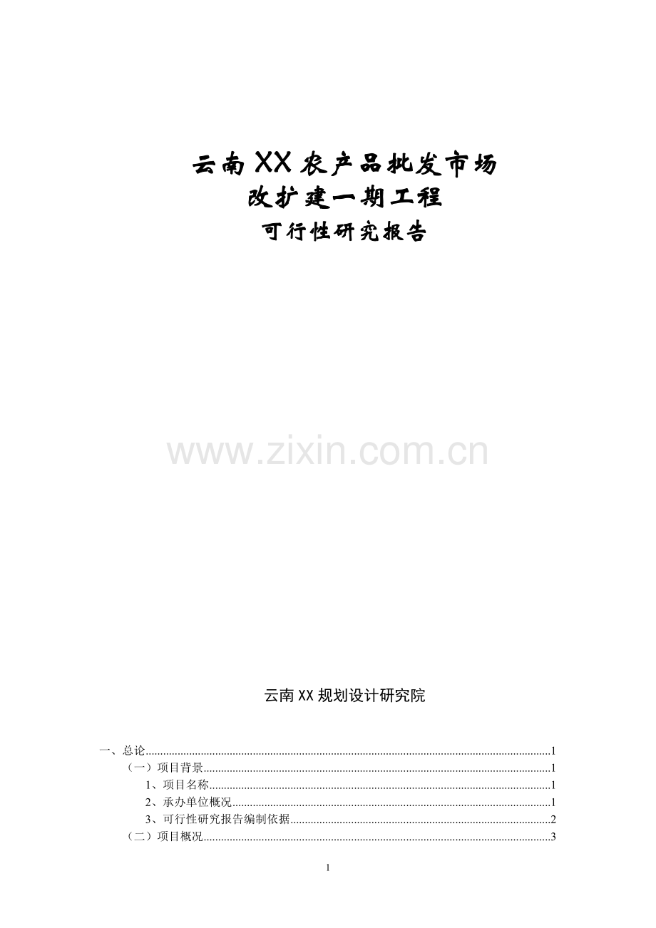 云南x农产品批发市场改扩建一期项目可行性研究报告.doc_第1页