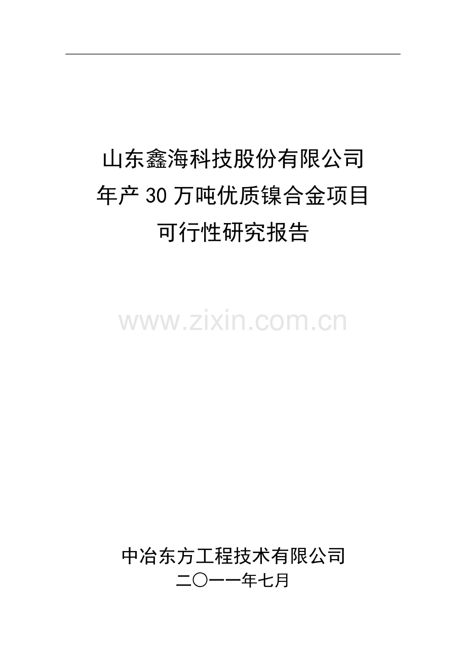 年产30万吨优质镍合金项目可行性研究报告.doc_第1页