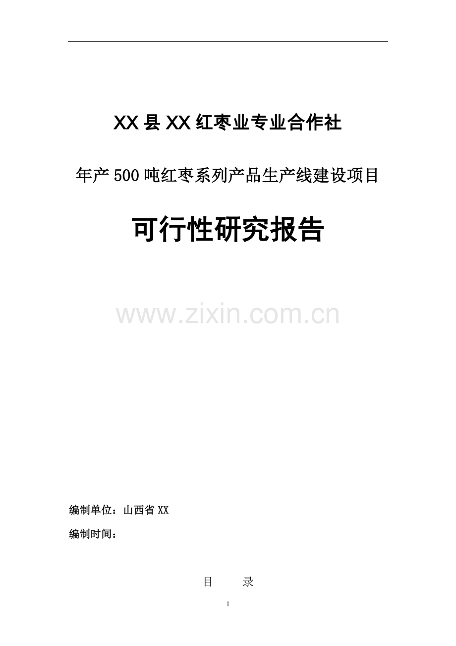 年产500吨红枣系列产品生产线建设项目可行性分析研究报告.doc_第1页