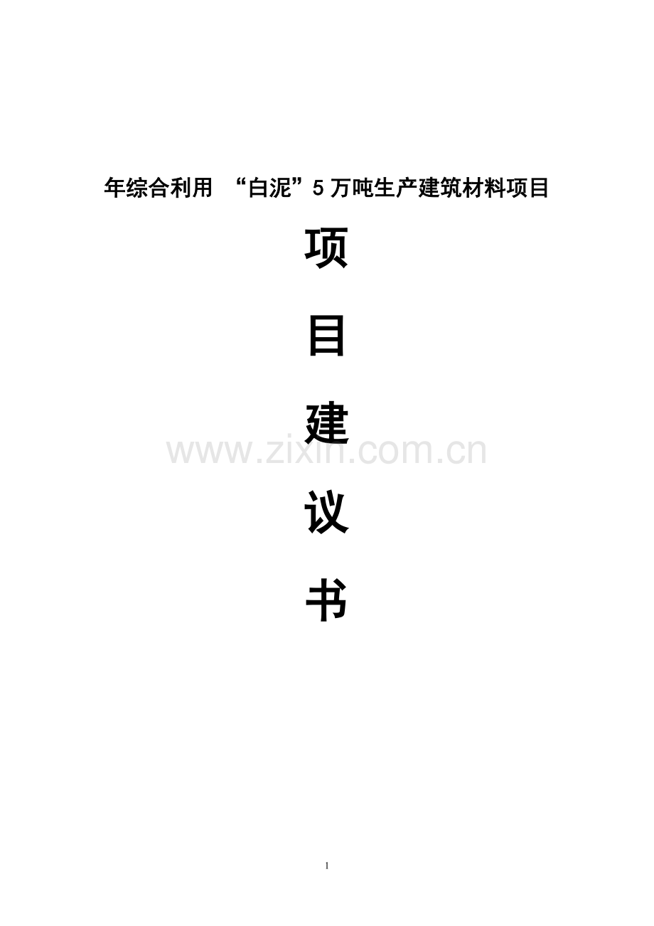 年综合利用白泥5万吨生产新型建材的项目建设可行性研究报告.doc_第1页