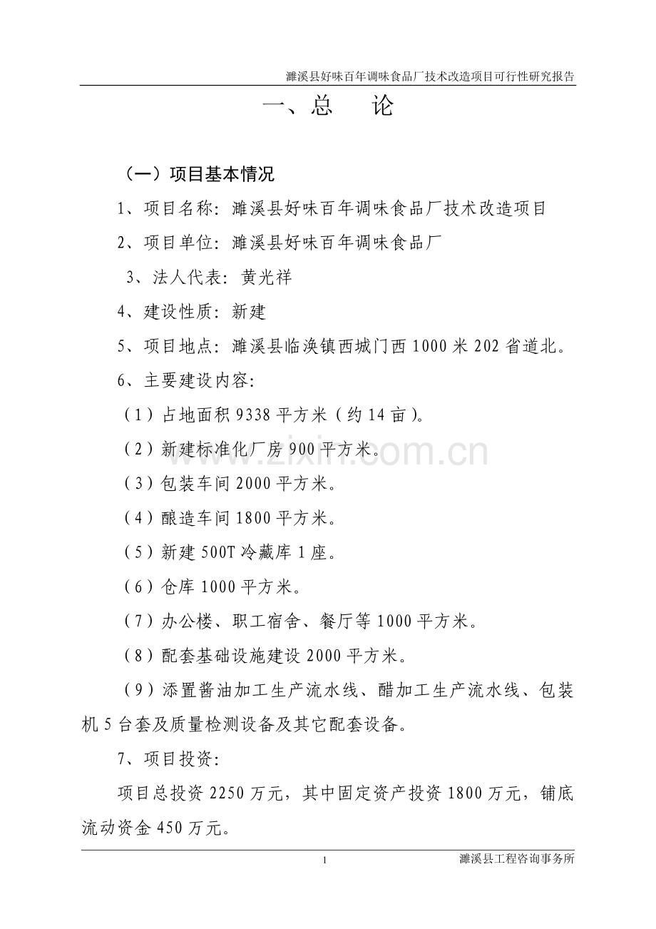 好味百年调味食品厂技术改造项目建设投资可行性研究报告.doc_第1页