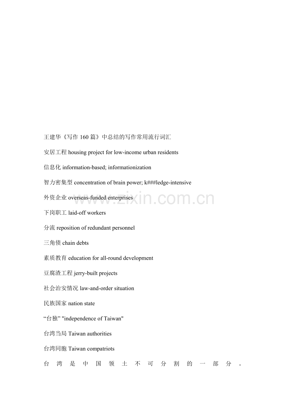 王建华《写作160篇》中总结的写作常用流行词汇.doc_第1页