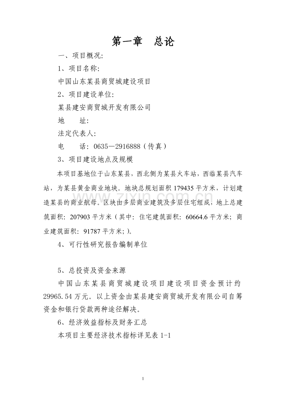 某商贸城项目资金申请报告.doc_第1页