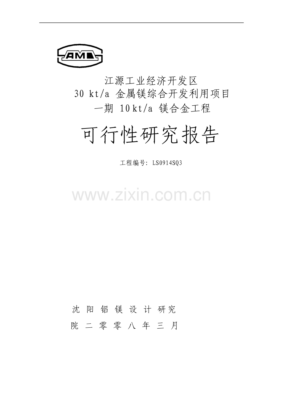 3万吨金属镁综合利用开发项目建设投资可行性研究报告.doc_第1页