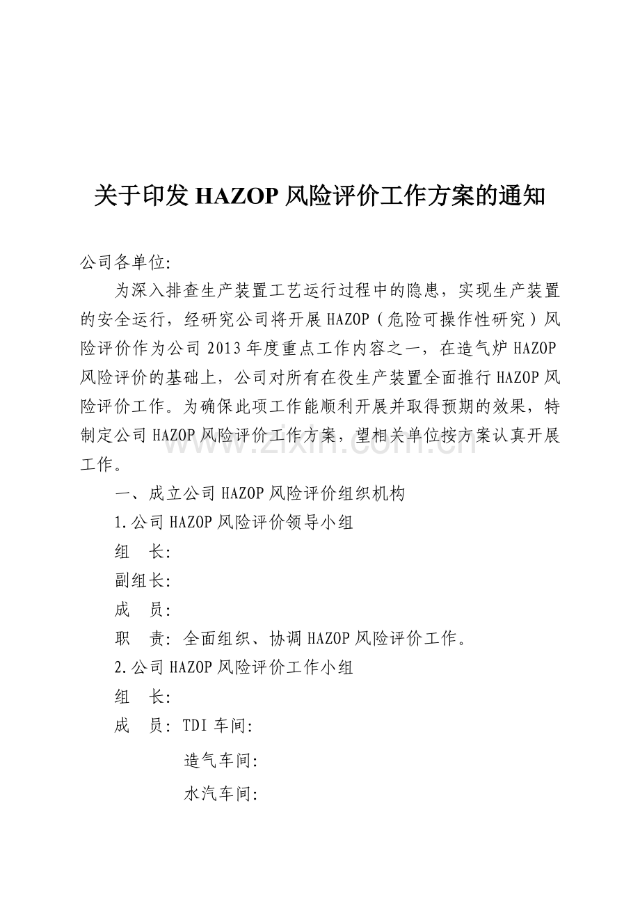 HAZOP风险评价工作方案.doc_第1页
