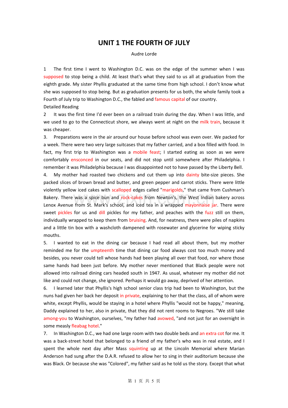 UNIT-1-THE-FOURTH-OF-JULY课文翻译.doc_第1页
