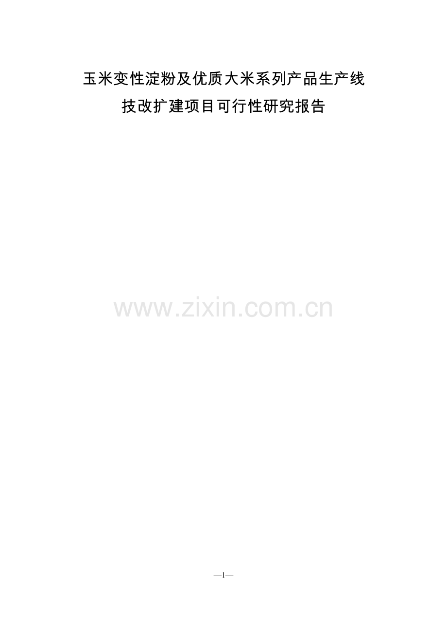玉米变性淀粉及优质大米系列产品生产线技改扩建项目可行性研究报告.doc_第1页