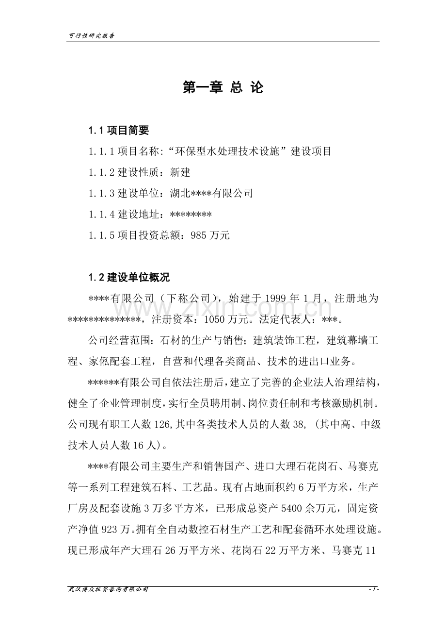2016年环保型水处理技术设施项目建设可研报告.doc_第1页