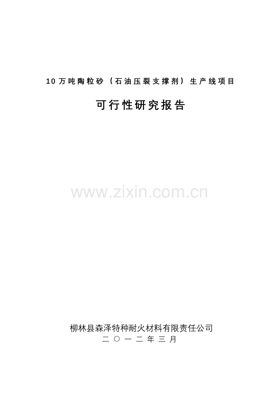 10万吨陶粒砂(石油压裂支撑剂)生产线项目可行性研究报告.doc_第1页