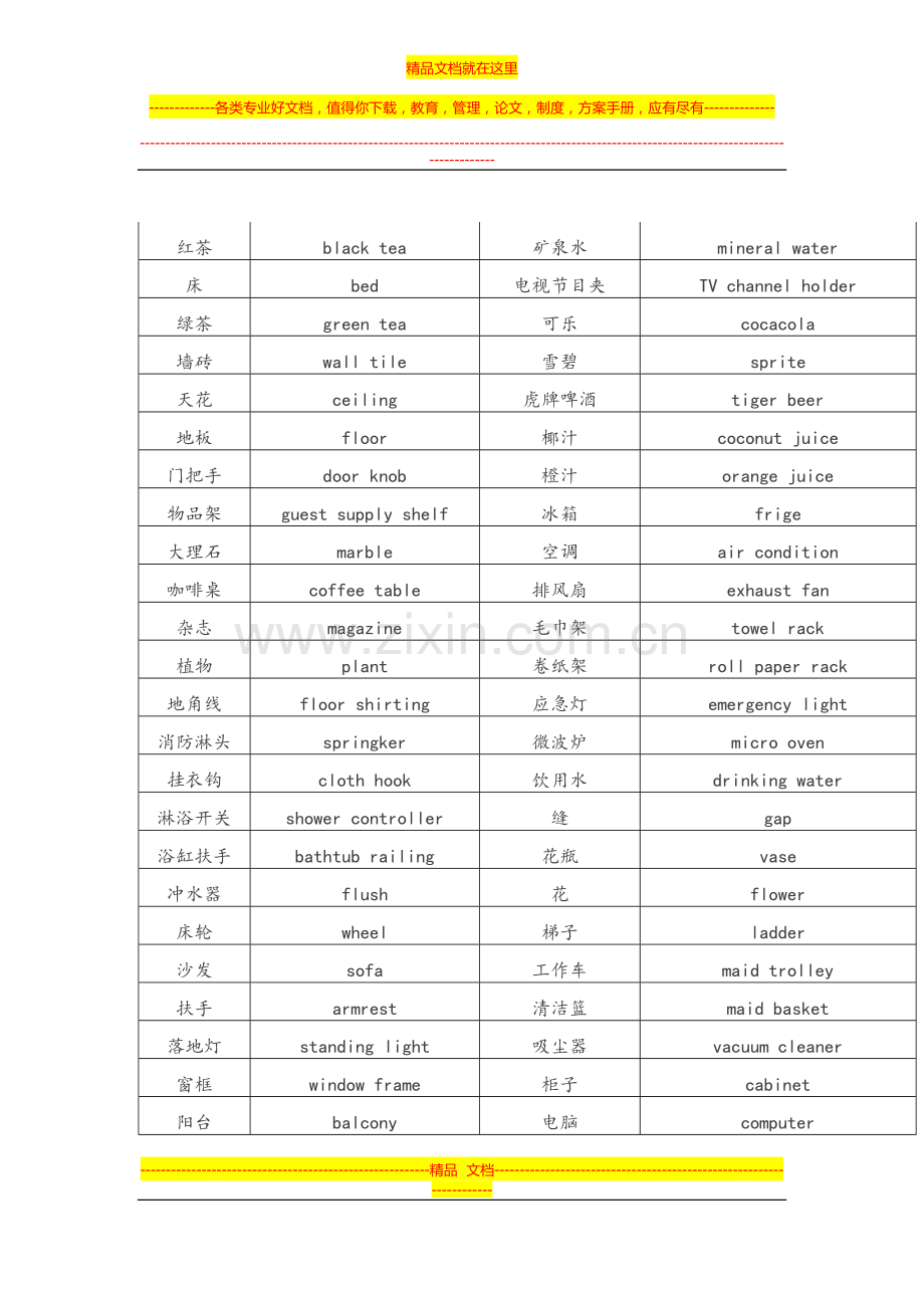 酒店常用物品中英文互译.docx_第2页