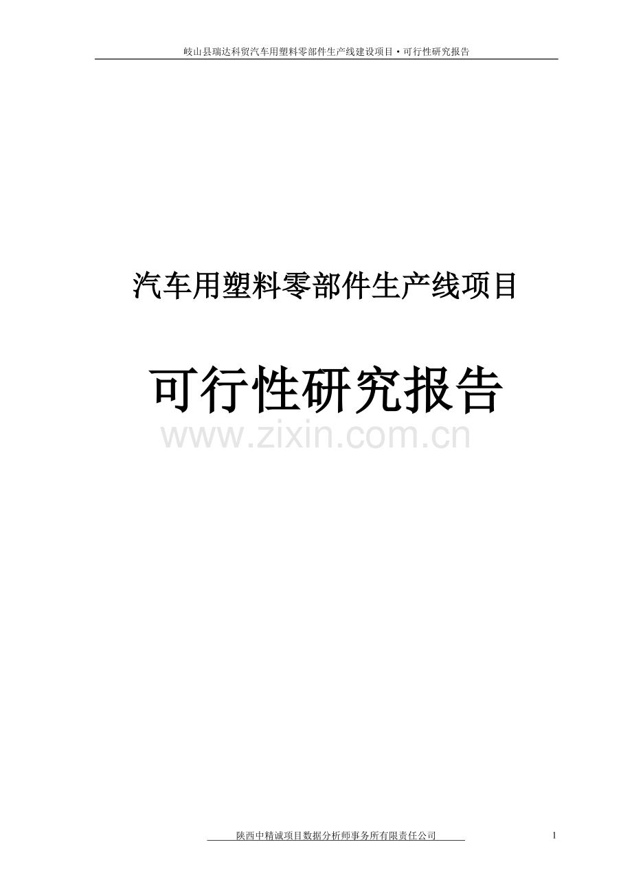 汽车用塑料零部件生产线项目可行性研究报告书.doc_第1页