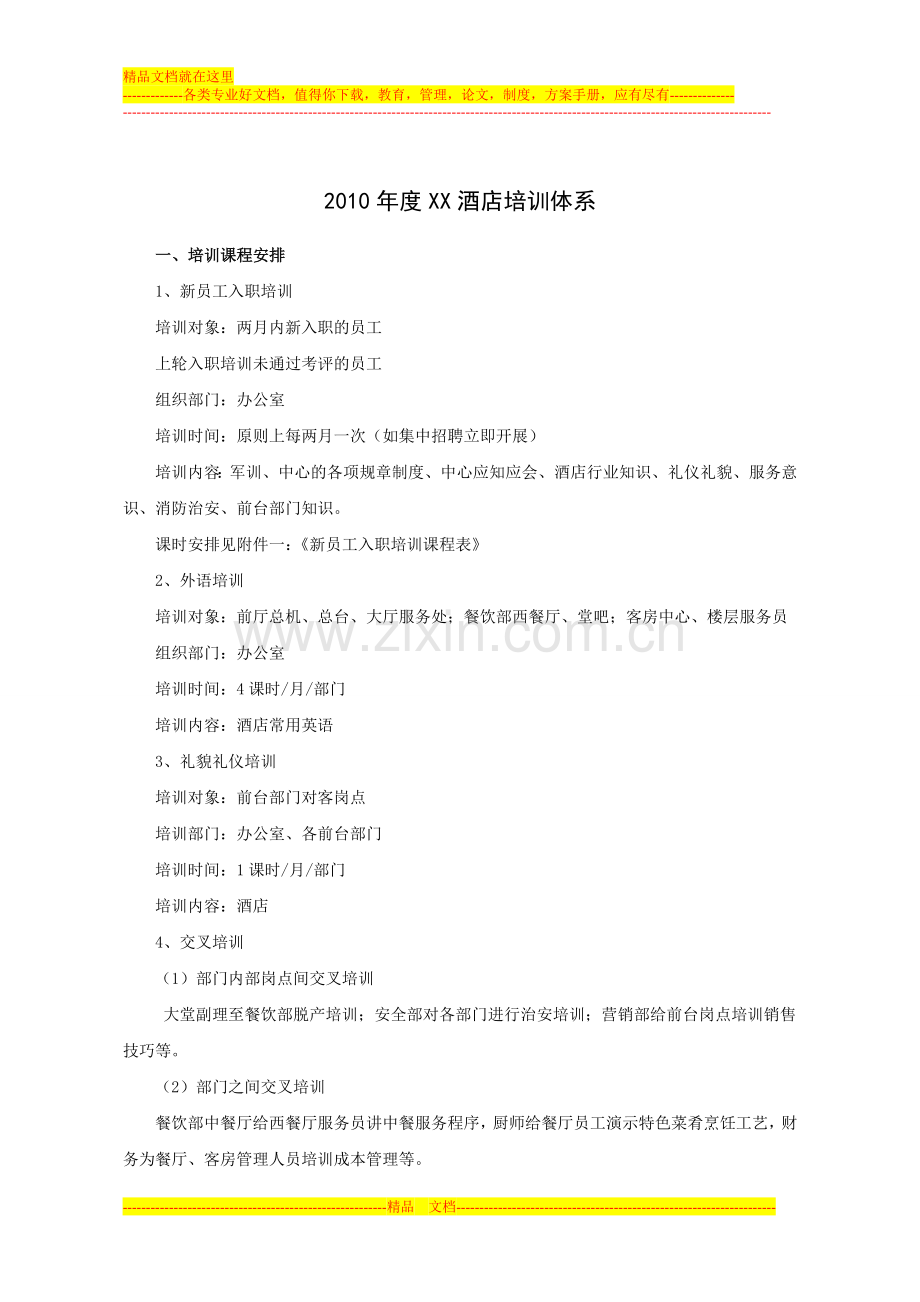 2010年度XX酒店培训体系.doc_第1页