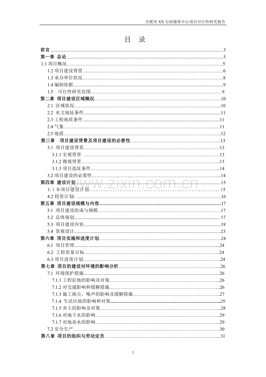 合肥某行政服务中心项目可行性研究报告.doc_第1页