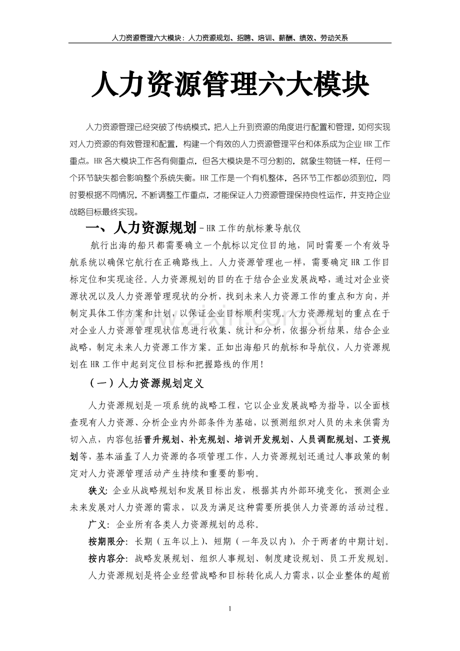 人力资源管理六大模块分析手册.doc_第1页