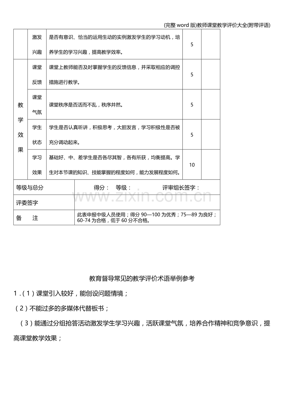 教师课堂教学评价大全(附带评语).doc_第2页