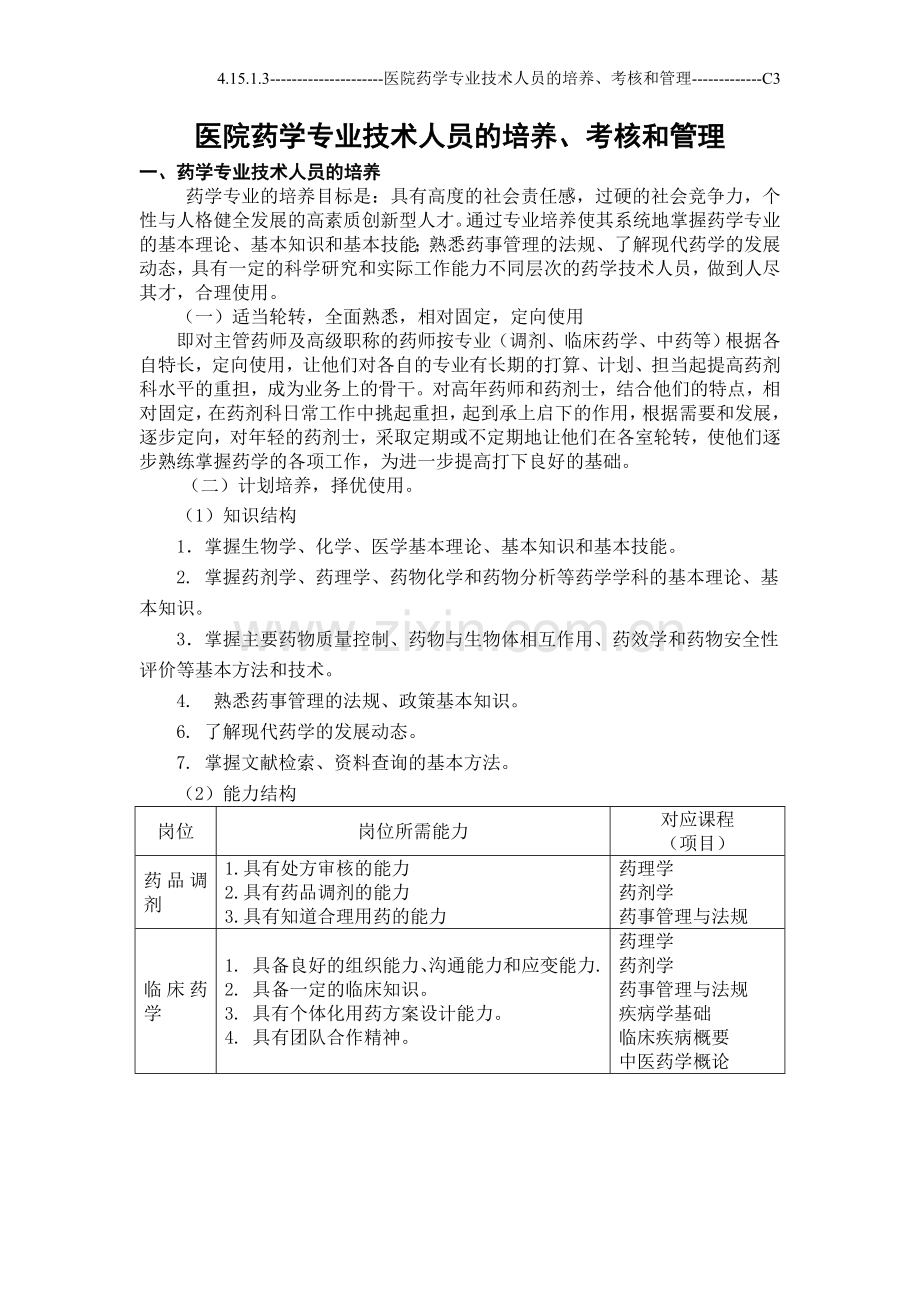 医院药学专业技术人员的培养、考核和管理.doc_第1页