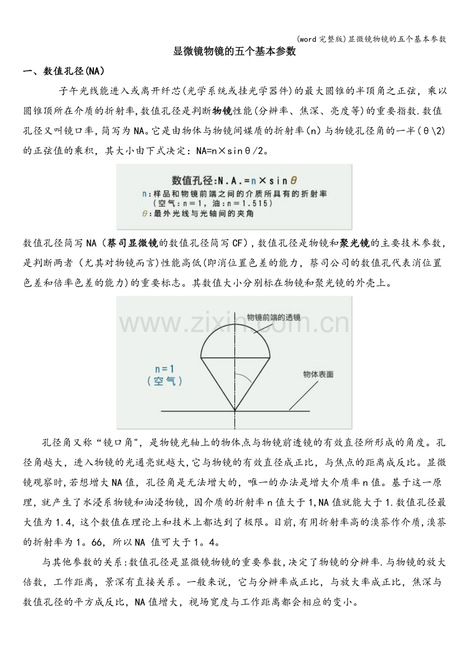 显微镜物镜的五个基本参数.doc_第1页