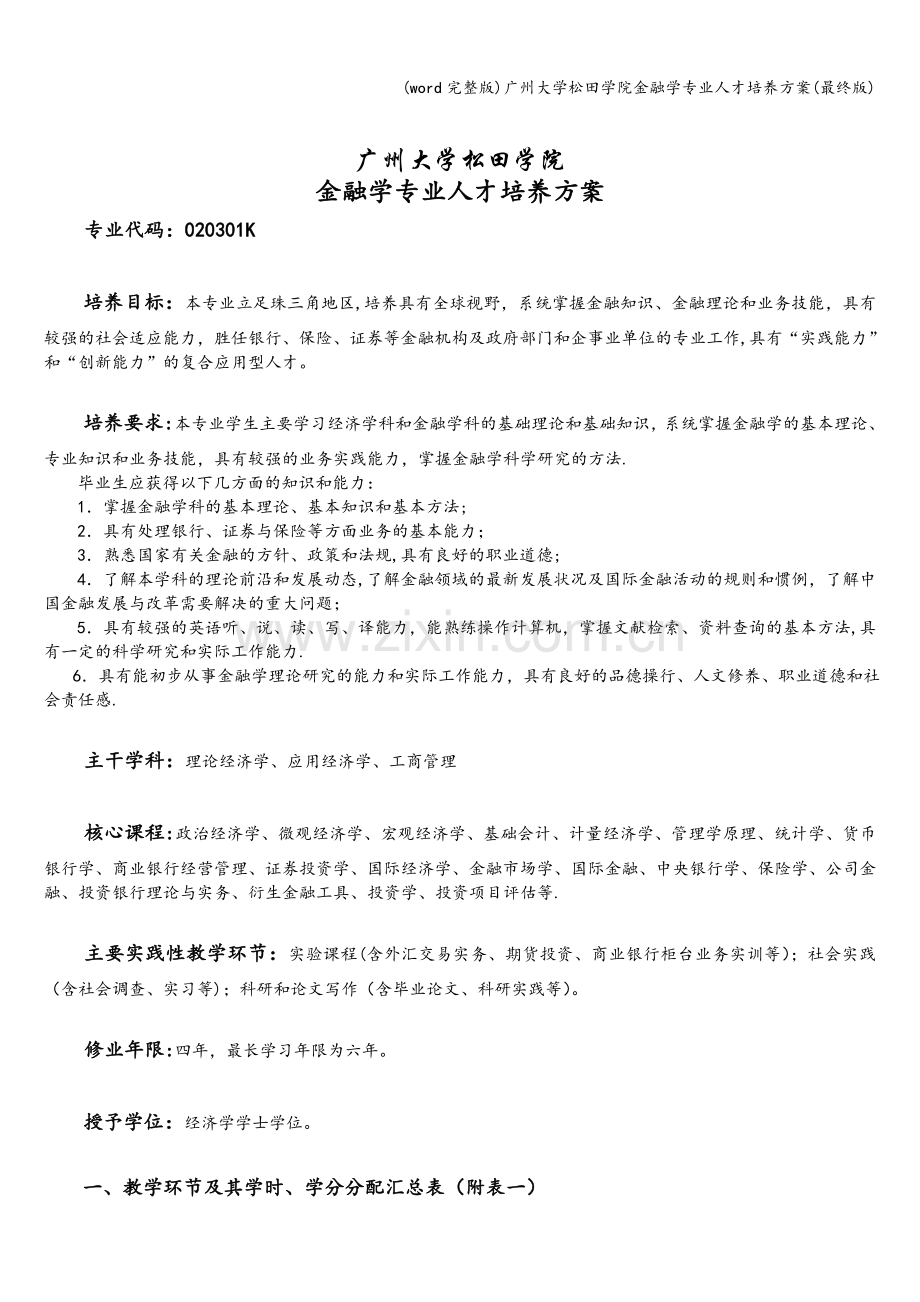 广州大学松田学院金融学专业人才培养方案(最终版).doc_第1页
