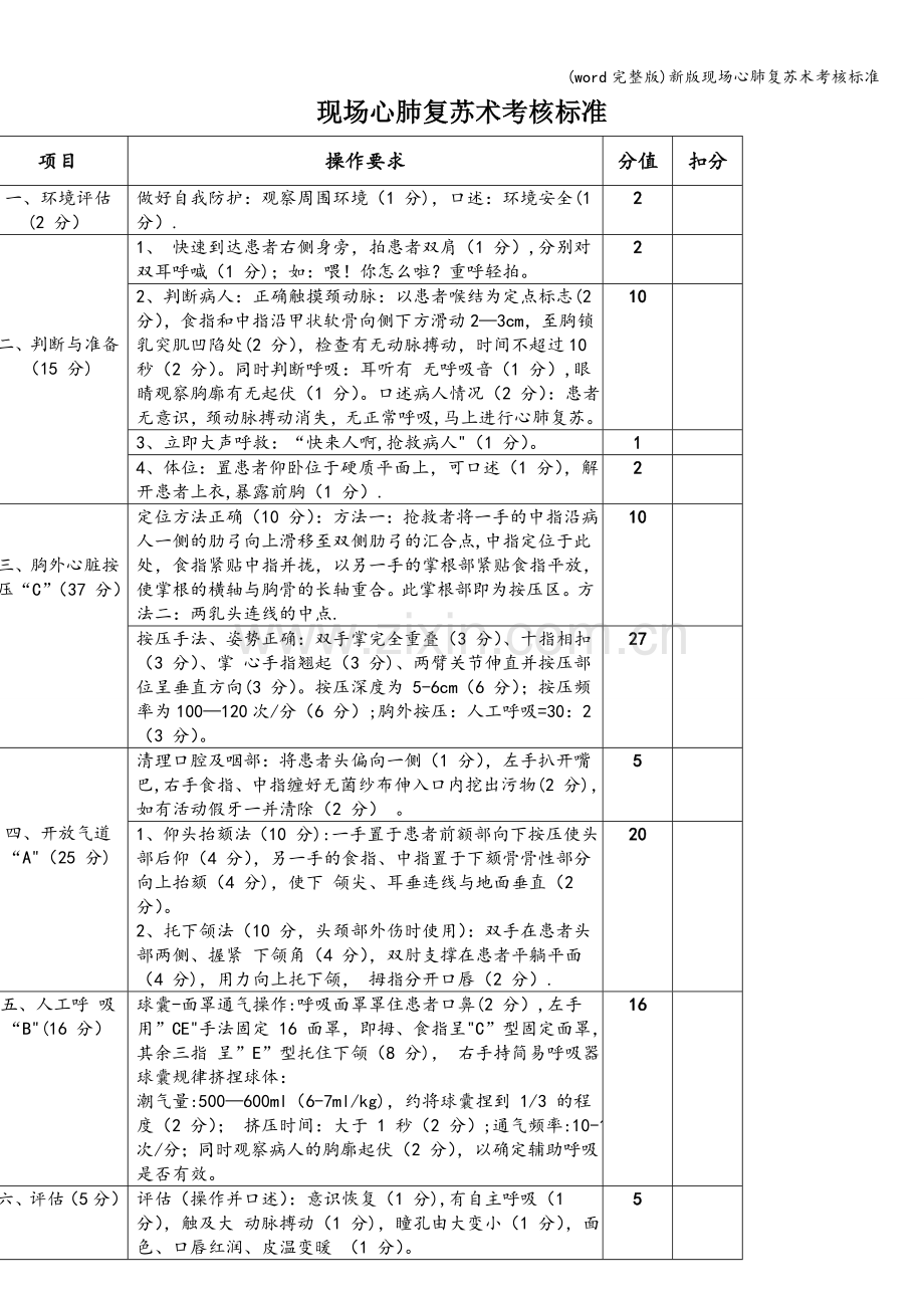 新版现场心肺复苏术考核.doc_第1页