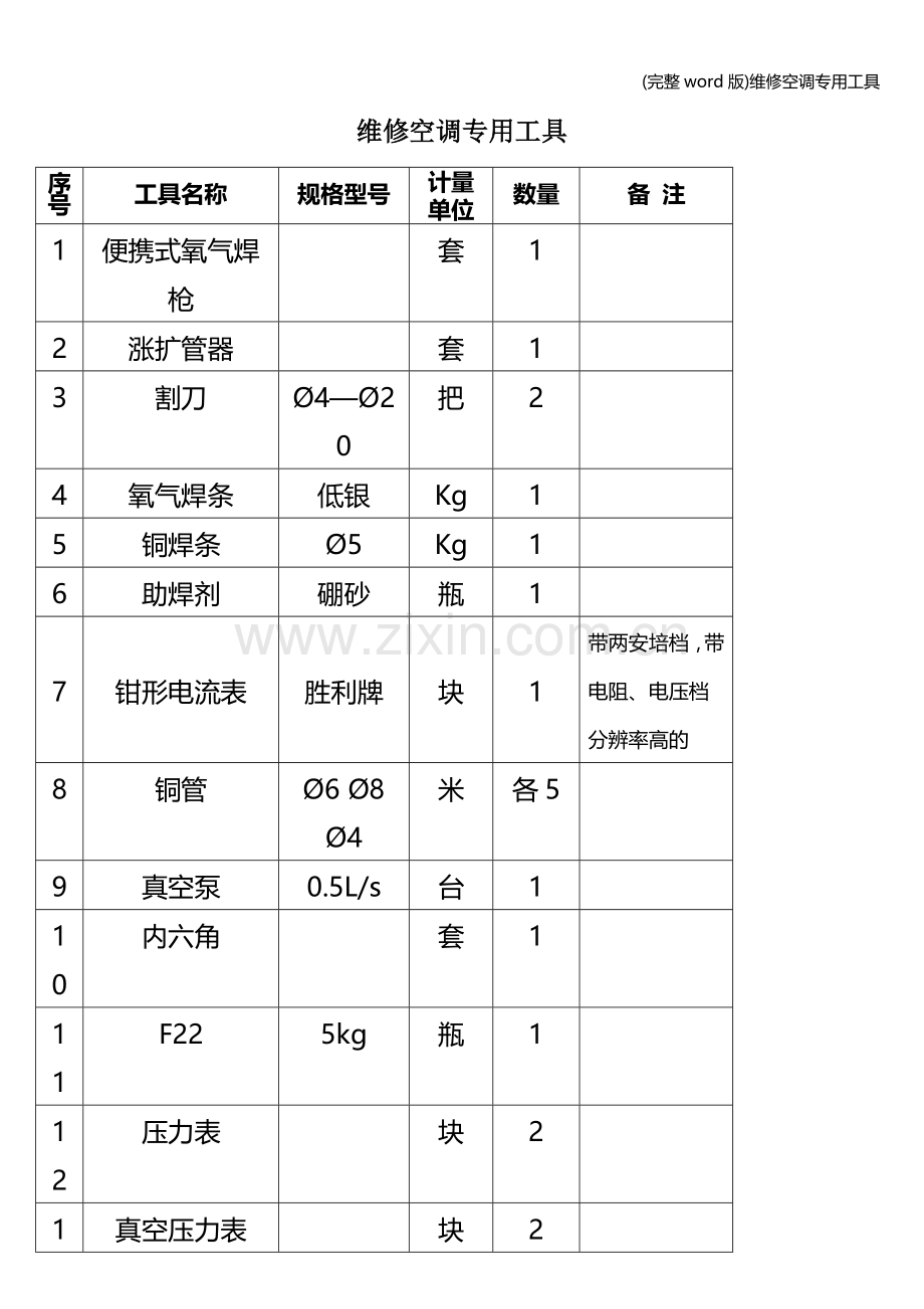 维修空调专用工具.doc_第1页