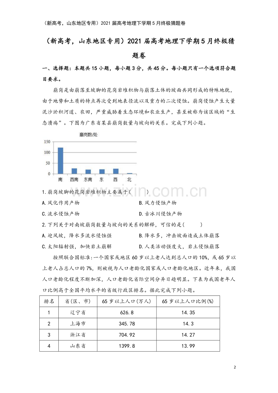 (新高考-山东地区专用)2021届高考地理下学期5月终极猜题卷.doc_第2页