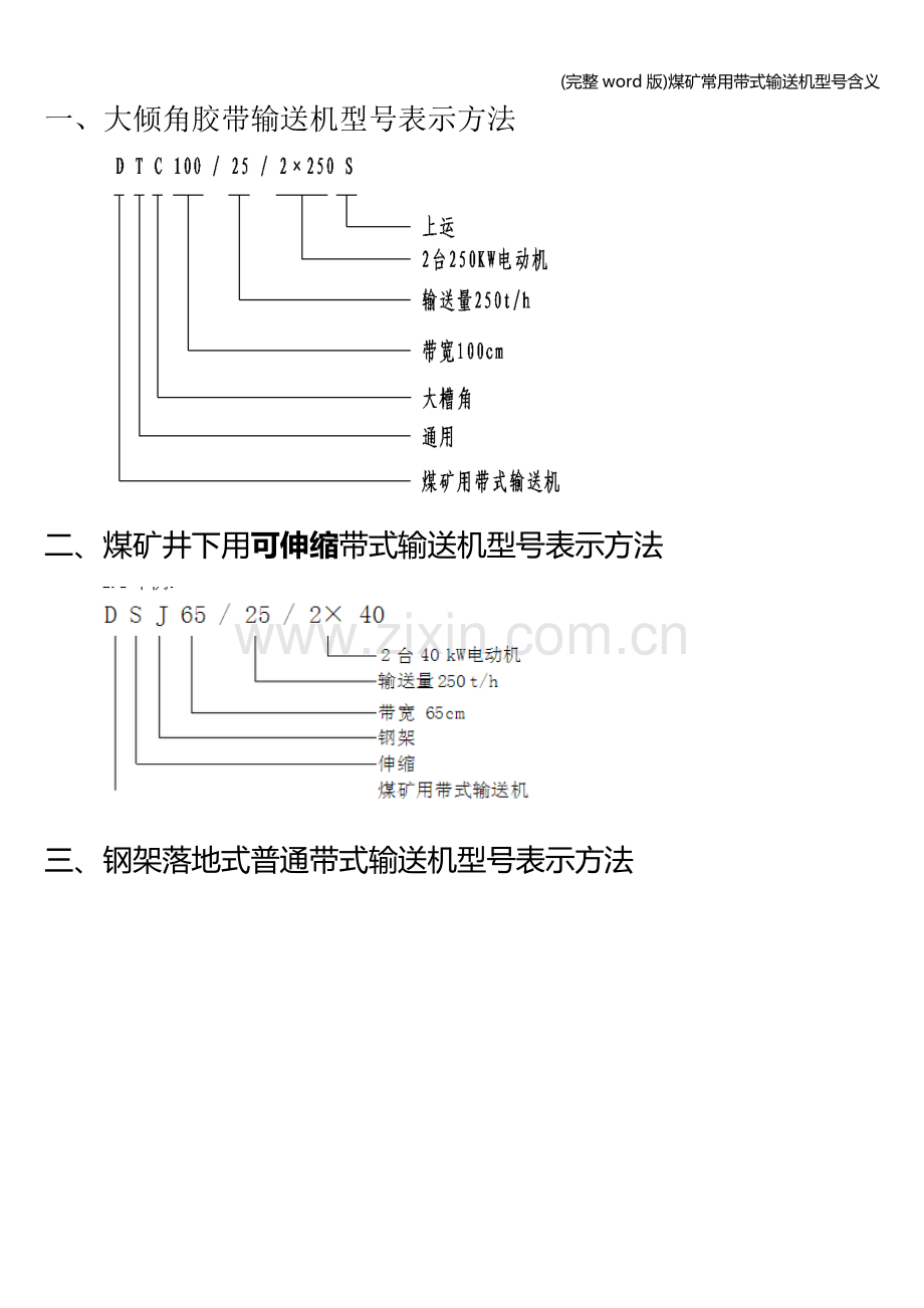 煤矿常用带式输送机型号含义.doc_第1页