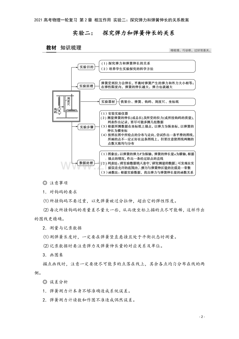 2021高考物理一轮复习-第2章-相互作用-实验二：探究弹力和弹簧伸长的关系教案.doc_第2页