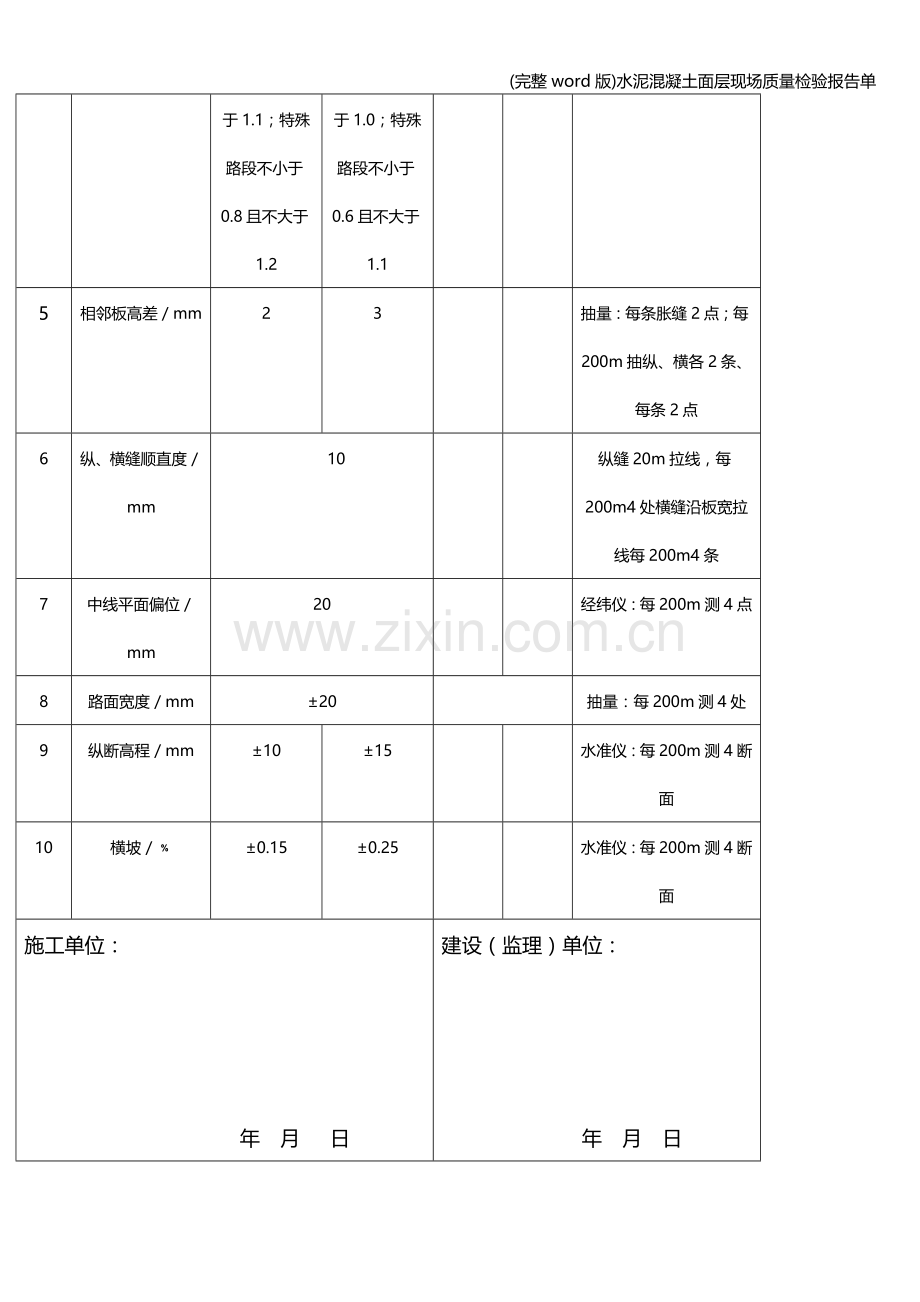 水泥混凝土面层现场质量检验报告单.doc_第2页