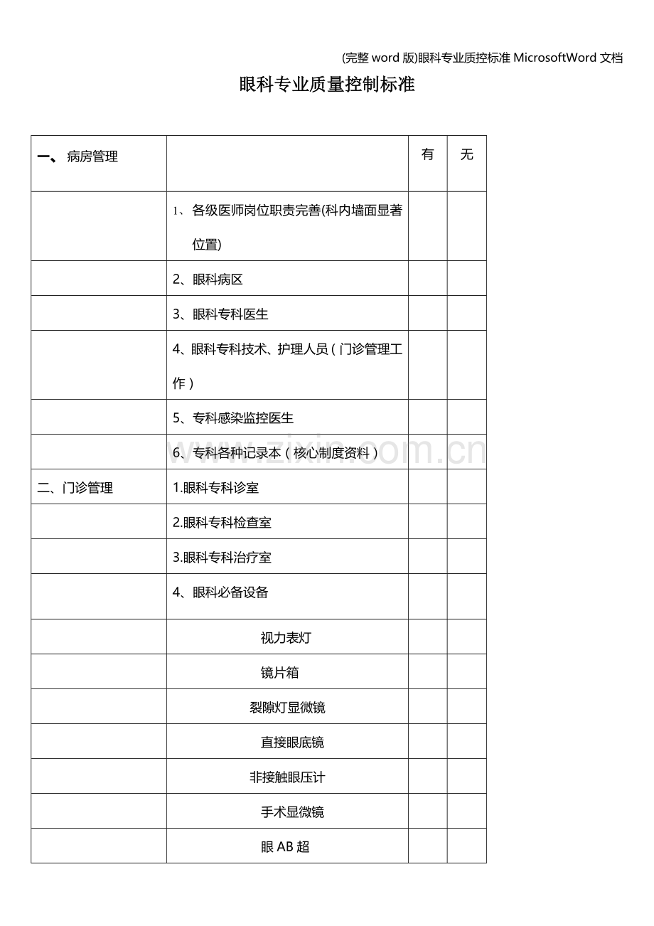 眼科专业质控MicrosoftWord文档.doc_第1页