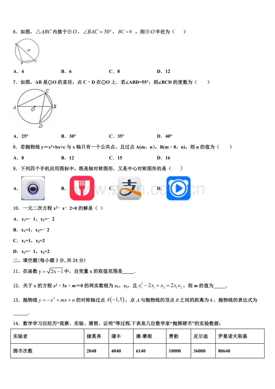 浙江省绍兴市越城区2022年数学九上期末综合测试模拟试题含解析.doc_第2页