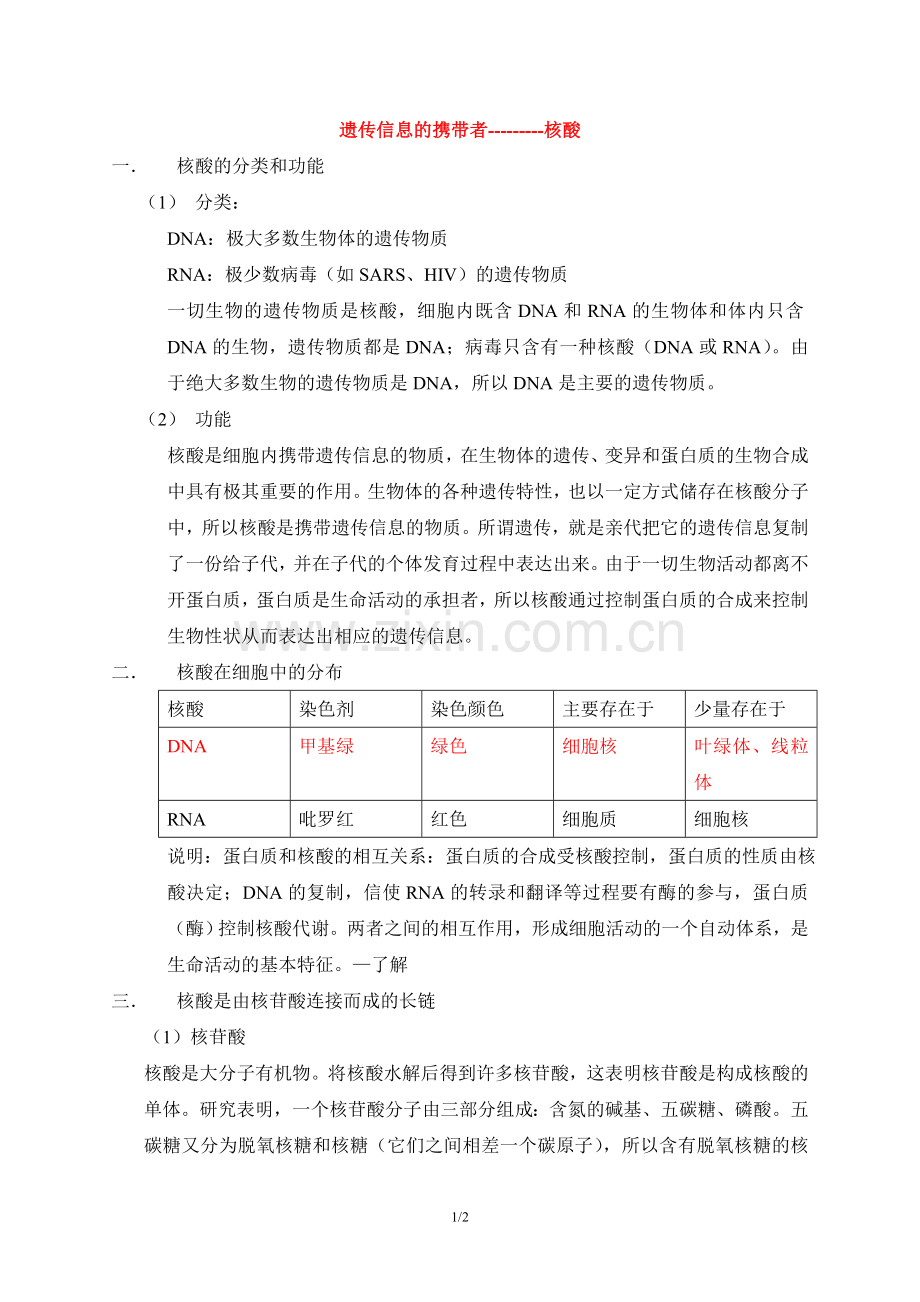《遗传信息的携带者-核酸》知识归纳.doc_第1页